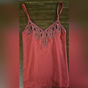 Love Culture Pink Coral Camisole with Silver Beaded Detail And Cutout Accents M